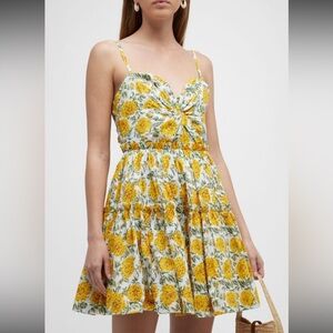 EDDY Kelsey Tie-Back Tiered Floral Mini Dress Medium Cream/ Canary Floral NWT